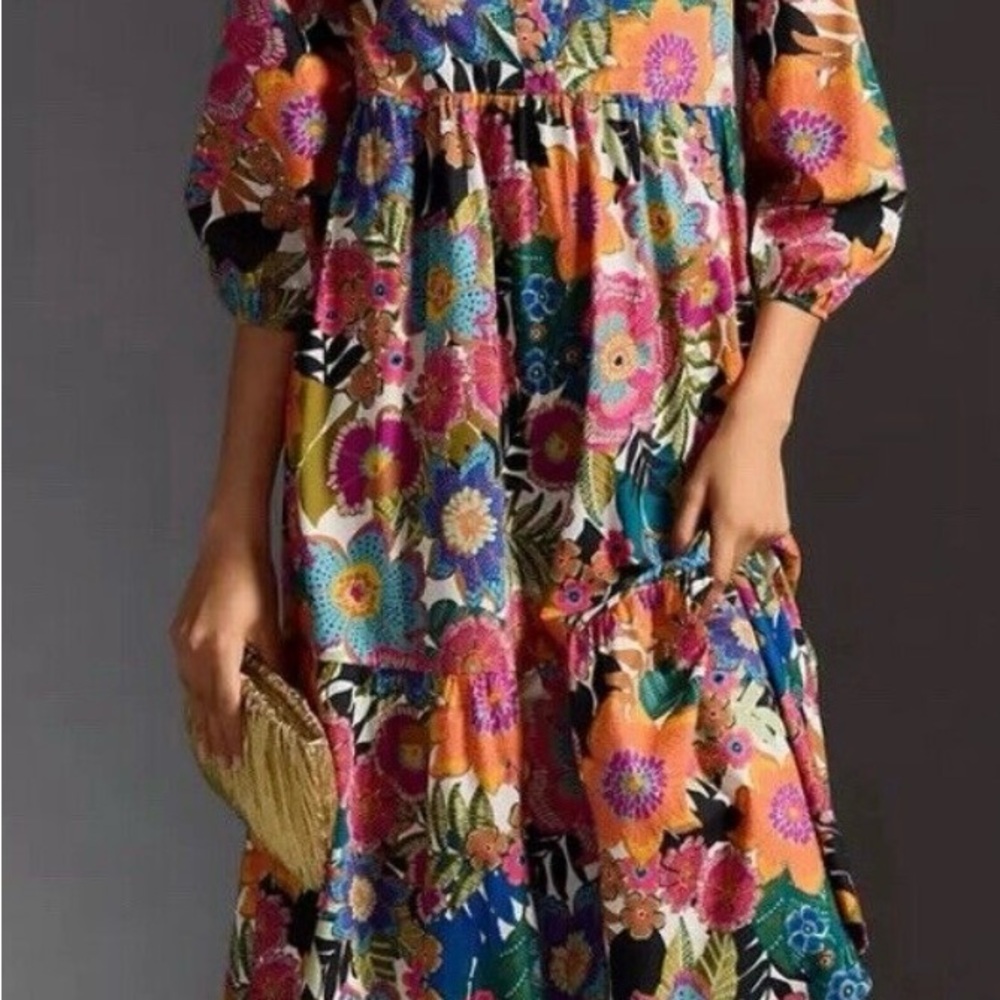 Maeve Black and Pink Ruffled Midi Sundress for Wedding Guest